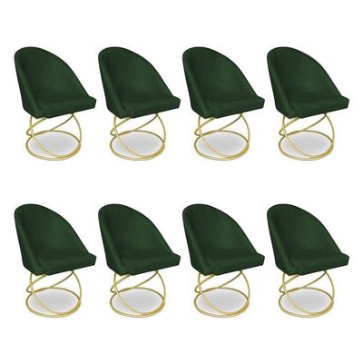 Kit 08 Cadeiras Poltrona De Jantar Bela Suede Base Metálica Luxo Dourado - Pallazio Cor Verde