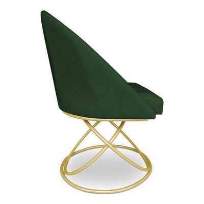 Kit 08 Cadeiras Poltrona De Jantar Bela Suede Base Metálica Luxo Dourado - Pallazio Cor Verde