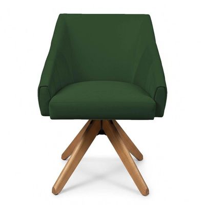 Kit 6 Poltronas Giratórias Alana Suede Verde Base De Madeira - Pallazio