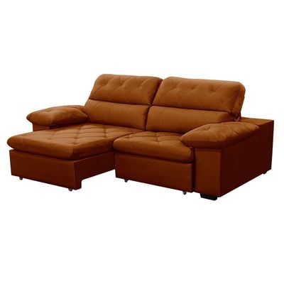 Sofa Retratil Reclinavel 2 Lugares 2,50m Crystal Veludo Laranjado Lansofbr