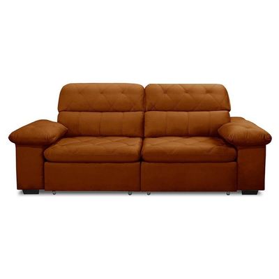 Sofa Retratil Reclinavel 2 Lugares 2,50m Crystal Veludo Laranjado Lansofbr