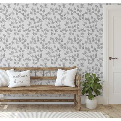 Papel de Parede Autoadesivo Removível, Estampa de Trepadeira Cinza, Vinil Faça Você Mesmo para Paredes, Entrada e Escritório - S4sassy 63,5 cm (L) × 304,8 cm (C) / Cinza - Vinil Liso