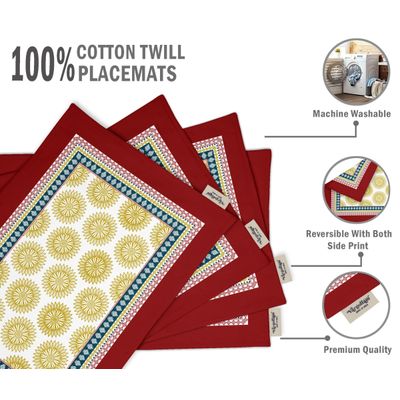 Conjunto de 4 Sousplats para Mesa de Jantar, Estampados e Reversíveis, Guardanapos de Algodão para Uso Interno em Casa e Cozinha - Vargottam 45,7 Cm × 30,5 Cm – Conjunto Com 4 / Multicolorido