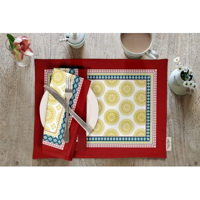 Conjunto de 4 Sousplats para Mesa de Jantar, Estampados e Reversíveis, Guardanapos de Algodão para Uso Interno em Casa e Cozinha - Vargottam 45,7 Cm × 30,5 Cm – Conjunto Com 4 / Multicolorido