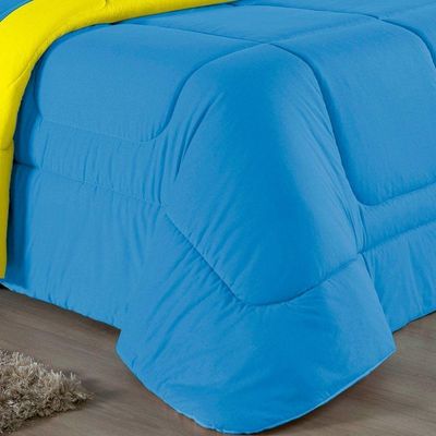 Edredom Solteiro Nobre 1 Peça Dupla Face 1,60m X 2,40m Malha 100% Algodão - Turquesa / Amarelo