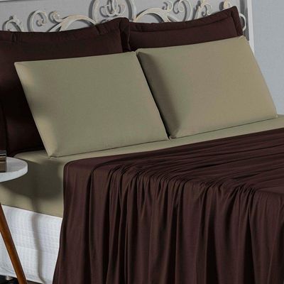 Jogo De Cama Casal Viúva Nobre 4 Peças Malha 100% Algodão - Marrom / Avelã