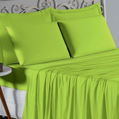 Jogo De Cama Solteiro Nobre 3 Peças Lençol Com Elástico De 30cm De Altura Malha 100% Algodão - Pistache