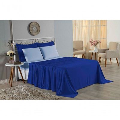 Jogo De Cama Queen Nobre 4 Peças Lençol Com Elástico De 30cm De Altura Malha 100% Algodão - Royal / Azul-bebê