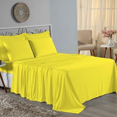 Jogo De Cama Solteiro Nobre 3 Peças Lençol Com Elástico De 30cm De Altura Malha 100% Algodão - Amarelo