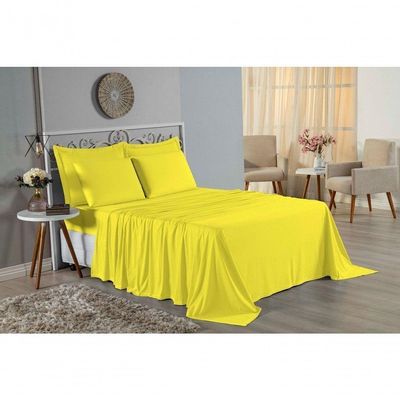 Jogo De Cama Solteiro Nobre 3 Peças Lençol Com Elástico De 30cm De Altura Malha 100% Algodão - Amarelo