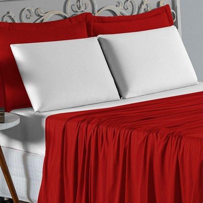 Jogo De Cama King Nobre 4 Peças Lençol Com Elástico De 30cm De Altura Malha 100% Algodão - Vermelho / Branco