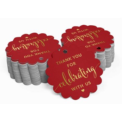 Obrigado por Celebrar Conosco - Chá de Noiva - Chá de Bebê - Aposentadoria - Casamento - Aniversário Etiquetas Foil para Garrafa - Inkdotpot 100 Etiquetas Metalizadas / Vermelho - Dourado