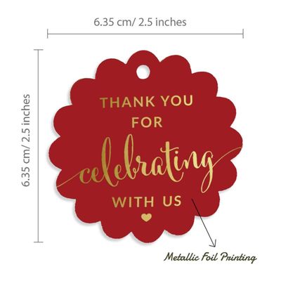 Obrigado por Celebrar Conosco - Chá de Noiva - Chá de Bebê - Aposentadoria - Casamento - Aniversário Etiquetas Foil para Garrafa - Inkdotpot 100 Etiquetas Metalizadas / Vermelho - Dourado