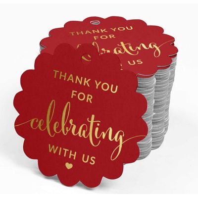 Obrigado por Celebrar Conosco - Chá de Noiva - Chá de Bebê - Aposentadoria - Casamento - Aniversário Etiquetas Foil para Garrafa - Inkdotpot 100 Etiquetas Metalizadas / Vermelho - Dourado