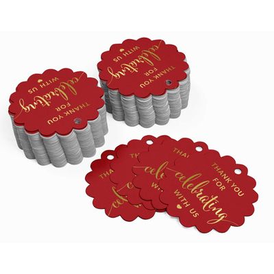 Obrigado por Celebrar Conosco - Chá de Noiva - Chá de Bebê - Aposentadoria - Casamento - Aniversário Etiquetas Foil para Garrafa - Inkdotpot 100 Etiquetas Metalizadas / Vermelho - Dourado