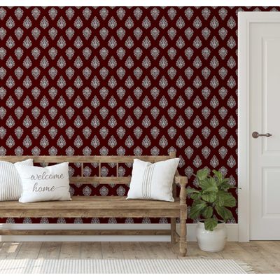 Papel de Parede Vinílico Autoadesivo Estampa Boho em Blocos Estilo Asiático, Decorativo, Fácil DIY para Quarto e Sala - Vermelho - S4Sassy 63,5 cm (L) × 304,8 cm (C) / Vermelho - Vinil Liso