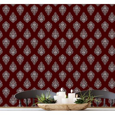 Papel de Parede Vinílico Autoadesivo Estampa Boho em Blocos Estilo Asiático, Decorativo, Fácil DIY para Quarto e Sala - Vermelho - S4Sassy 63,5 cm (L) × 304,8 cm (C) / Vermelho - Vinil Liso