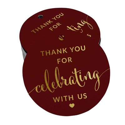 Tags de Papel Thank You Metalizado Para Lembranças Chá de Noiva/Bebê/Aposentadoria/Casamento/Aniversário - Inkdotpot 100 Etiquetas Metalizadas / Vermelho - Dourado