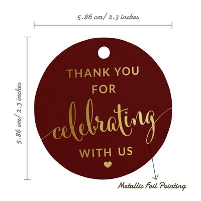 Tags de Papel Thank You Metalizado Para Lembranças Chá de Noiva/Bebê/Aposentadoria/Casamento/Aniversário - Inkdotpot 100 Etiquetas Metalizadas / Vermelho - Dourado