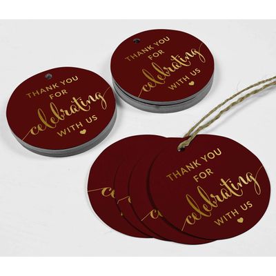 Tags de Papel Thank You Metalizado Para Lembranças Chá de Noiva/Bebê/Aposentadoria/Casamento/Aniversário - Inkdotpot 100 Etiquetas Metalizadas / Vermelho - Dourado
