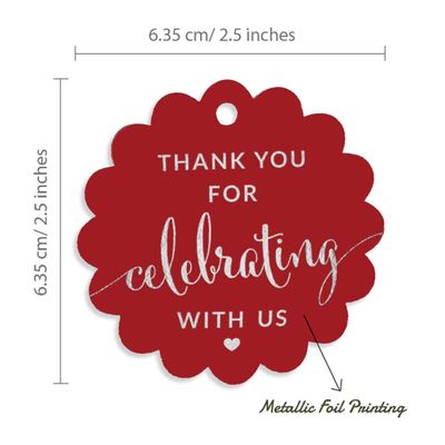 Obrigado por Celebrar Conosco - Chá de Noiva - Chá de Bebê - Aposentadoria - Casamento - Aniversário Etiquetas Foil para Garrafa - Inkdotpot 100 Etiquetas Metalizadas / Vermelho - Prata