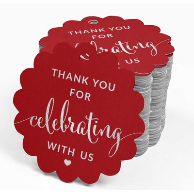 Obrigado por Celebrar Conosco - Chá de Noiva - Chá de Bebê - Aposentadoria - Casamento - Aniversário Etiquetas Foil para Garrafa - Inkdotpot 100 Etiquetas Metalizadas / Vermelho - Prata
