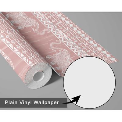 Papel de Parede Tribal Elefante Estilo Asiático Autoadesivo Vinílico, Decorativo, Fácil DIY para Quarto e Sala, Rosa - S4Sassy 63,5 cm (L) × 304,8 cm (C) / Rosa - Vinil Liso