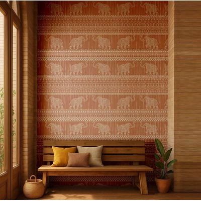 Papel de Parede Tribal Elefante Estilo Asiático Autoadesivo Vinílico, Decorativo, Fácil DIY para Quarto e Sala, Rosa - S4Sassy 63,5 cm (L) × 304,8 cm (C) / Rosa - Vinil Liso