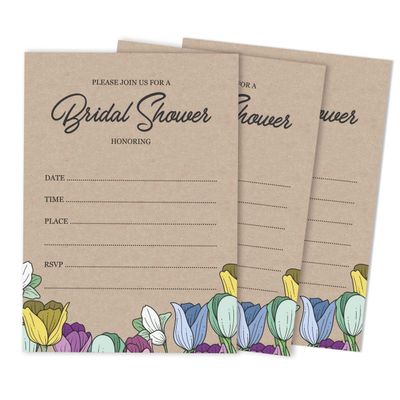 50 Cartões Quadrados Kraft Florais Rústicos em Branco para Preencher Ideias de Presente - Chá de Casamento e Despedida - Inkdotpot 8,89 Cm × 5,08 Cm / Branco - Quantos Beijos?