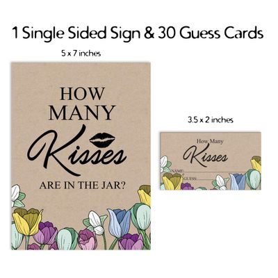 50 Cartões Quadrados Kraft Florais Rústicos em Branco para Preencher Ideias de Presente - Chá de Casamento e Despedida - Inkdotpot 8,89 Cm × 5,08 Cm / Branco - Quantos Beijos?
