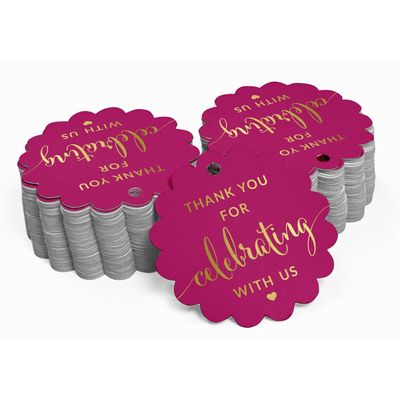 Etiquetas de Papel Metalizado 'Obrigado por Celebrar Conosco' - Chá de Bebê/Noiva/Casamento/Aposentadoria/Aniversário - Inkdotpot 100 Etiquetas Metalizadas / Rosa - Dourado