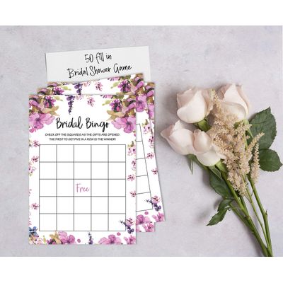Cartões Quadrados em Branco para Chá de Noiva/Despedida de Solteira Pacote com 50 Jogo para Preencher Ideias de Presente Floral - Inkdotpot 12,7 Cm × 17,78 Cm / Branco - Bingo da Noiva