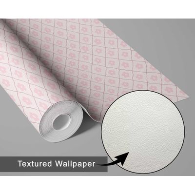 Papel de Parede Vinílico Rosa Autoadesivo Removível, Xadrez Floral Pequeno, Mural Asiático para Banheiro, Lavanderia e Closet - S4Sassy 63,5 cm (L) × 304,8 cm (C) / Rosa - Vinil Texturizado