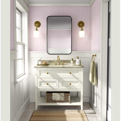 Papel de Parede Vinílico Rosa Autoadesivo Removível, Xadrez Floral Pequeno, Mural Asiático para Banheiro, Lavanderia e Closet - S4Sassy 63,5 cm (L) × 304,8 cm (C) / Rosa - Vinil Texturizado