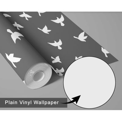 Papel de Parede Pássaros e Flores Cinza, Vinil Autoadesivo, Revestimento Decorativo, Aplicação DIY Fácil para Quarto e Sala - S4Sassy 63,5 cm (L) × 304,8 cm (C) / Cinza - Vinil Texturizado
