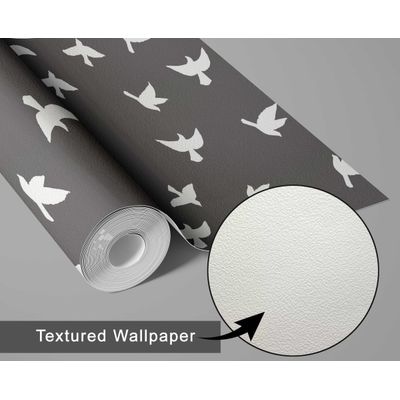 Papel de Parede Pássaros e Flores Cinza, Vinil Autoadesivo, Revestimento Decorativo, Aplicação DIY Fácil para Quarto e Sala - S4Sassy 63,5 cm (L) × 304,8 cm (C) / Cinza - Vinil Texturizado