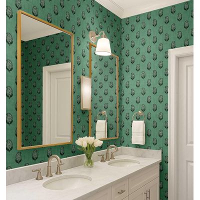 Papel de Parede Vinílico Liso Autoadesivo Estampa Paisley em Bloco, Estilo Asiático, Aplicação Fácil Para Quarto e Sala - Verde - S4Sassy 63,5 cm (L) × 304,8 cm (C) / Verde - Vinil Liso