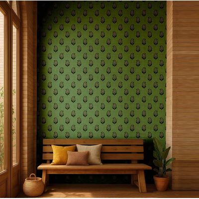 Papel de Parede Vinílico Liso Autoadesivo Estampa Paisley em Bloco, Estilo Asiático, Aplicação Fácil Para Quarto e Sala - Verde - S4Sassy 63,5 cm (L) × 304,8 cm (C) / Verde - Vinil Liso