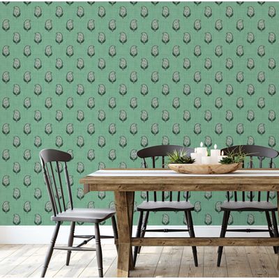 Papel de Parede Vinílico Liso Autoadesivo Estampa Paisley em Bloco, Estilo Asiático, Aplicação Fácil Para Quarto e Sala - Verde - S4Sassy 63,5 cm (L) × 304,8 cm (C) / Verde - Vinil Liso