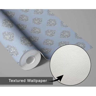 Papel de Parede Boho Estampa em Bloco, Estilo Asiático, Vinil Autoadesivo, Revestimento Decorativo Fácil para Quarto e Sala - Azul - S4Sassy 63,5 cm (L) × 914,4 cm (C) / Azul - Vinil Texturizado