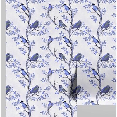 Papel de Parede Autoadesivo Removível Azul com Pássaros em Galho, Vinil DIY para Parede de Destaque na Entrada, Decoração - S4sassy 63,5 cm (L) × 914,4 cm (C) / Azul - Vinil Liso