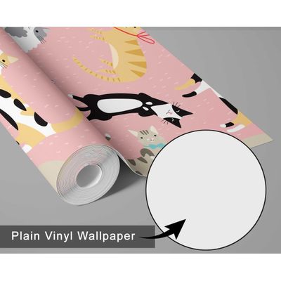 Papel de Parede Vinil Autoadesivo Estampa de Gato À Prova d'Água Rosa Removível para Quarto Infantil/Bebê/Brinquedoteca - S4Sassy 63,5 cm (L) × 914,4 cm (C) / Rosa - Vinil Texturizado