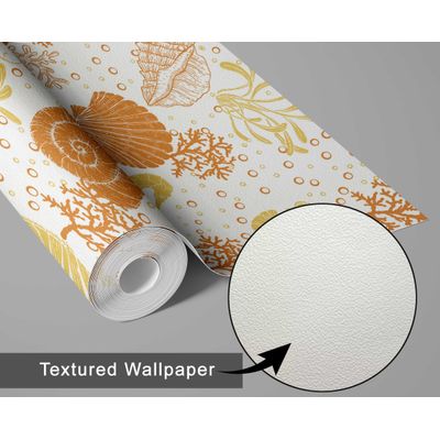 Papel de Parede Autoadesivo para Quarto Infantil Subaquático com Cavalo-Marinho e Conchas Vinil Impermeável Laranja Removível - S4Sassy 63,5 cm (L) × 914,4 cm (C) / Laranja - Vinil Texturizado