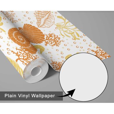 Papel de Parede Autoadesivo para Quarto Infantil Subaquático com Cavalo-Marinho e Conchas Vinil Impermeável Laranja Removível - S4Sassy 63,5 cm (L) × 914,4 cm (C) / Laranja - Vinil Texturizado