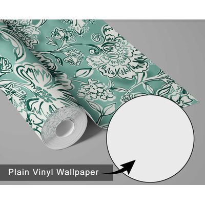 Papel de Parede Vinílico Autoadesivo Destacável Floral Jardim, Mural Estilo Asiático para Banheiro, Lavanderia e Closet - S4Sassy 63,5 cm (L) × 152,4 cm (C) / Verde - Vinil Liso