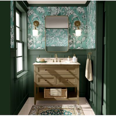 Papel de Parede Vinílico Autoadesivo Destacável Floral Jardim, Mural Estilo Asiático para Banheiro, Lavanderia e Closet - S4Sassy 63,5 cm (L) × 152,4 cm (C) / Verde - Vinil Liso