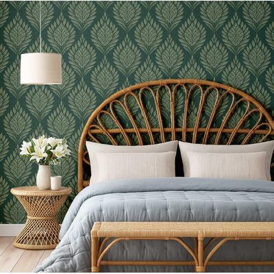 Papel de Parede Motivo de Folhas, Estilo Asiático, Vinílico Autoadesivo, Decorativo Fácil DIY para Quarto, Sala e Ambientes, Verde - S4Sassy 63,5 cm (L) × 304,8 cm (C) / Verde - Vinil Liso