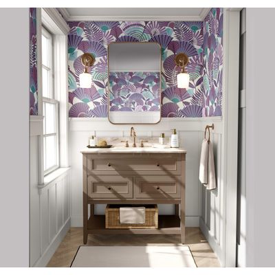 Papel de Parede Autoadesivo Folha de Palmeira Tropical Removível Roxo, Mural Instantâneo para Quarto, Banheiro, Lavanderia, Closet - S4Sassy 63,5 cm (L) × 609,6 cm (C) / Roxo - Vinil Texturizado