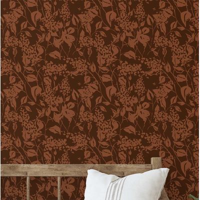 Papel de Parede Autoadesivo Mural Estampa Botânica Marrom, Contact para Paredes, Destaque de Entrada e Decoração de Escritório - S4sassy 63,5 cm (L) × 914,4 cm (C) / Marrom - Vinil Liso