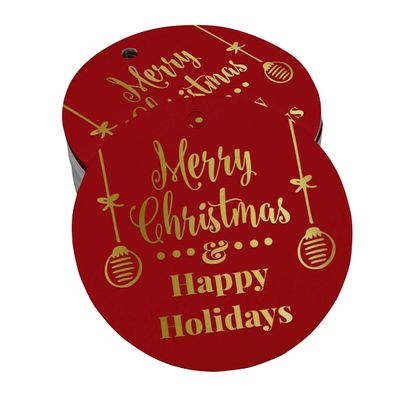 Etiquetas Penduradas Metalizadas para Lembrancinhas de Garrafa 'Merry Christmas & Happy Holiday' - Inkdotpot 100 Etiquetas Metalizadas / Vermelho - Ouro Rosé